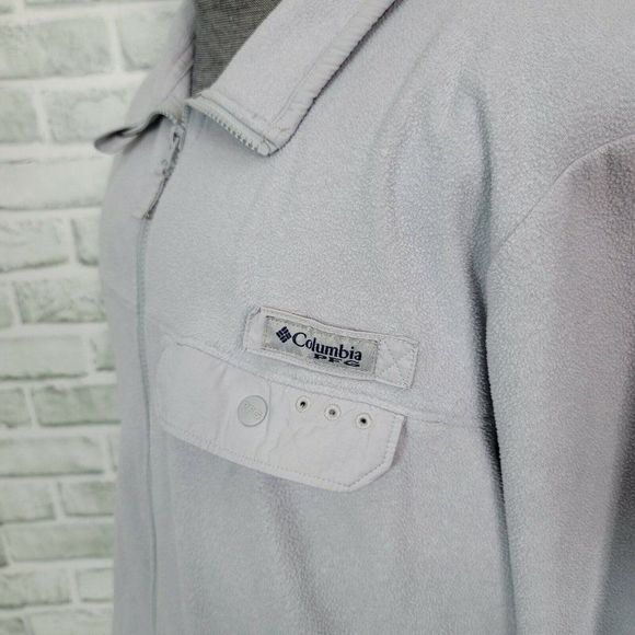 COLUMBIA PFG HARBORSIDE Mens XL Light Grey Fleece Zip Front Long Sleeve - Picture 4 of 8